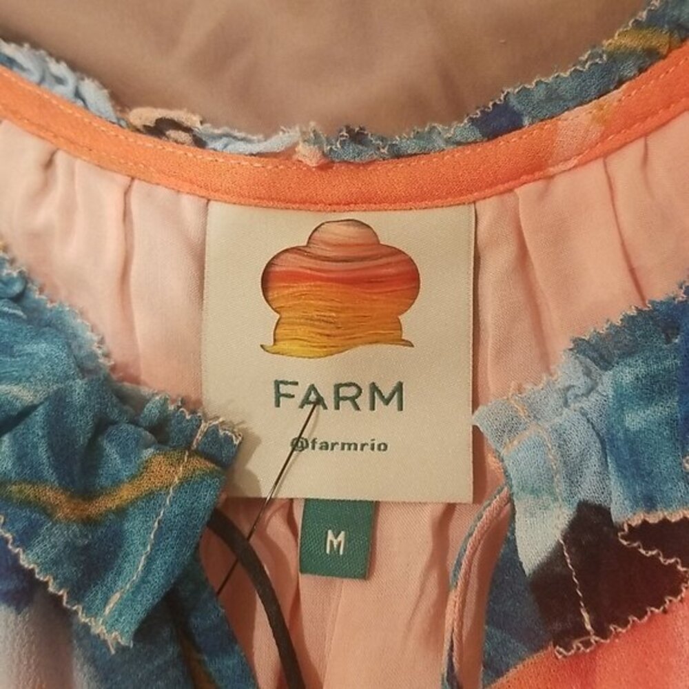 FARM Rio Brazil Orange Peach Blue Beaded Tassel Toucan Mini Dress Tropical, M - Picture 6 of 14